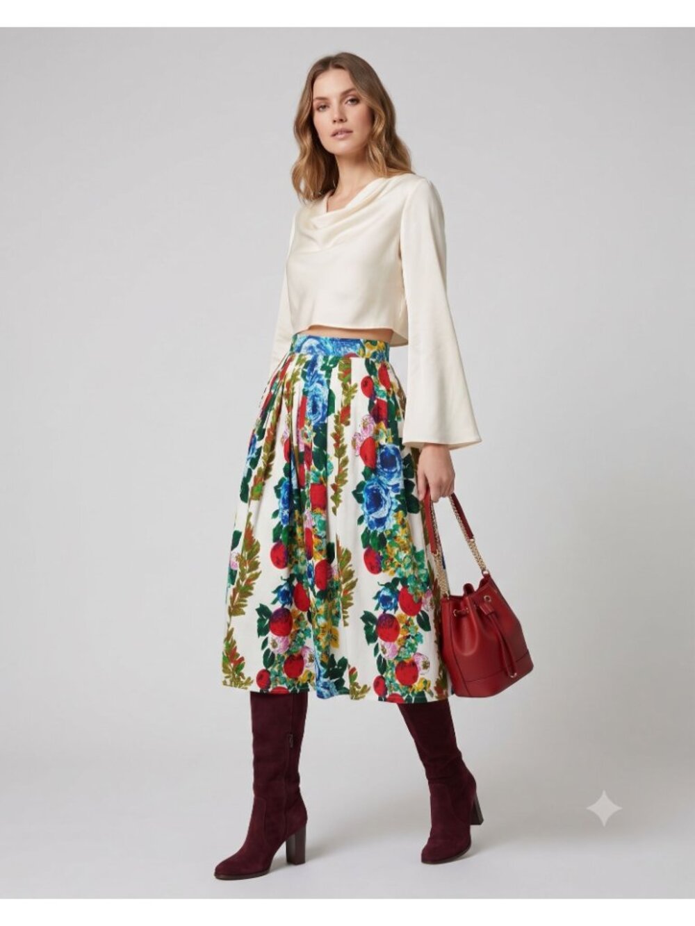 Bianca Floral Twee skirt M Pleated A-Line Floral Modesty Boho Prairie Vintage - Picture 10 of 11